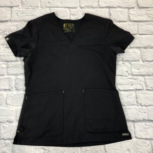 Figs top. Charcoal Gray. Yellow tag. XS